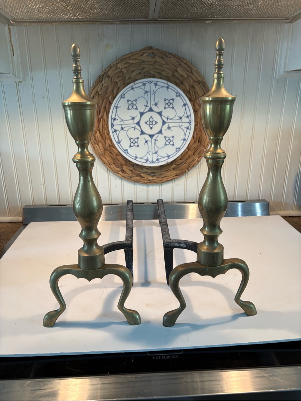 Pair of Vintage Brass Fireplace Andirons - Gold Tone